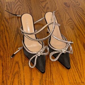 Public Desire Black Heels with Diamond Details and Bow